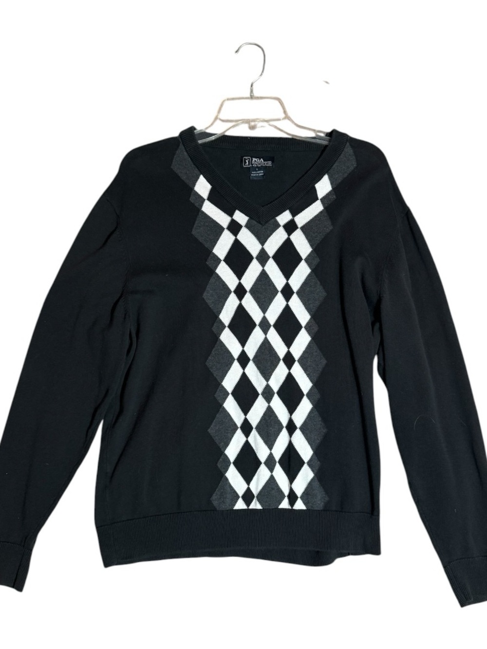 PGA Tour Men’s Black V-Neck Argyle Sweater